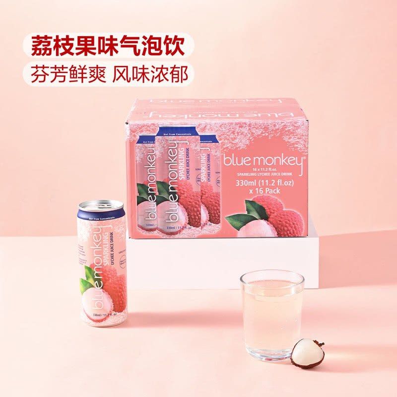 💥Sam's CLUB 山姆代購💥Blue Monkey 越南進口 荔枝進口 荔枝果汁氣泡飲料(碳酸飲料) 330ml*16