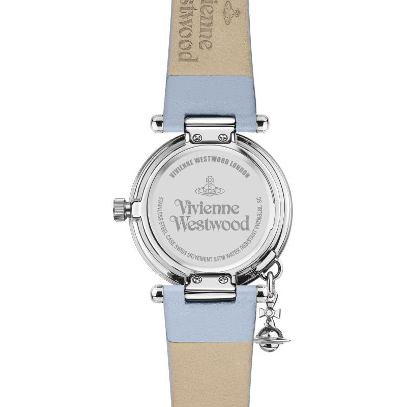 Vivienne Westwood 女士Orb Pastelle 銀色錶盤淡藍色皮革錶帶手錶 