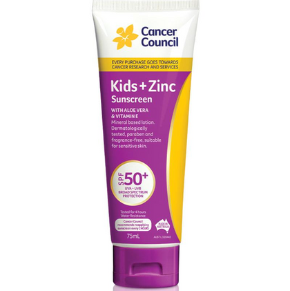 Cancer Council SPF 50+ Kids + Zinc Sunscreen 4小時防水兒童防曬 75ml - 約1月初左右到貨
