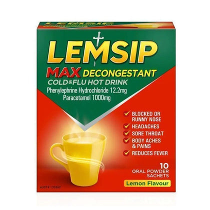 英國Lemsip Max 😷感冒傷風去鼻塞熱飲沖劑♨️ ➰一盒10包 Lemsip Max with Decongestant 10pk Cold and Flu Hot Drink - 現貨售完後12月初左右到貨