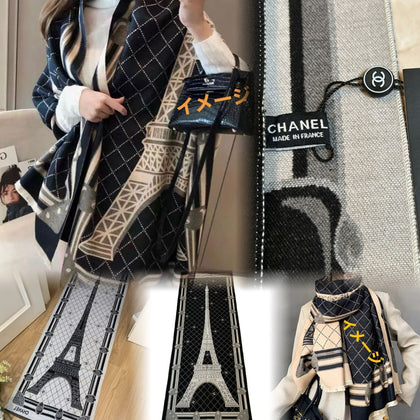 💥現金價💥✨限量搶購！CHANEL專櫃VIP贈品頸巾🌟鐵塔設計 黑白雙面可用✨-▫預購期約6星期