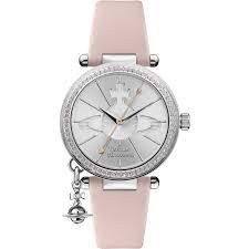 Vivienne Westwood 女士 Orb Pastelle 銀色錶盤淡粉色皮革錶帶手錶 VV006SLPK
