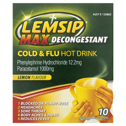 英國Lemsip Max 😷感冒傷風去鼻塞熱飲沖劑♨️ ➰一盒10包 Lemsip Max with Decongestant Lemon 10pk Cold and Flu Hot Drink - 現貨售完後12月底左右到貨