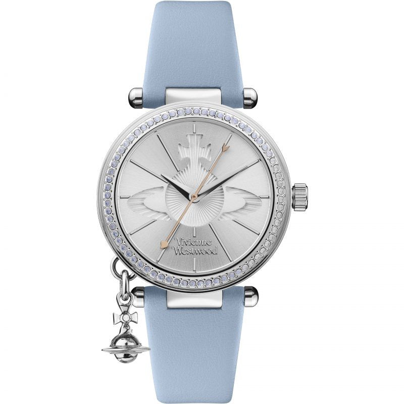 Vivienne Westwood 女士 Orb Pastelle 銀色錶盤淡藍色皮革錶帶手錶 VV006BLBL