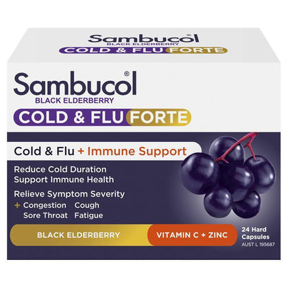 Sambucol 黑接骨木感冒緩解膠囊 24粒 ➰含維他命C + Zinc Cold & Flu Forte 24 Capsules