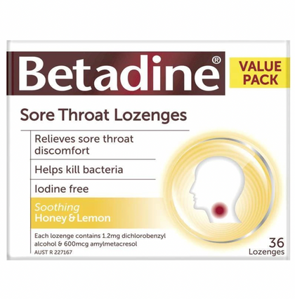 必妥碘Betadine 潤喉糖 🐝蜂蜜檸檬味 36粒  Sore Throat Lozenges Anaesthetic Honey & Lemon Flavour - 約6月底到貨