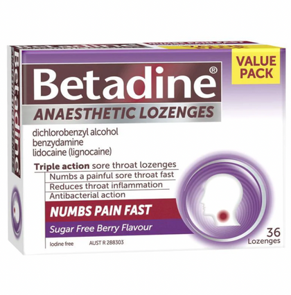 必妥碘Betadine 潤喉糖 雜莓味 36粒 Sore Throat Lozenges Anaesthetic Berry Flavour 36 Pack - 約1月底到貨