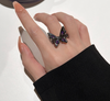 💍高級感紫鑽黑蝴蝶戒指甜酷個性輕奢配飾開口食指女Rings👑💍-E1341