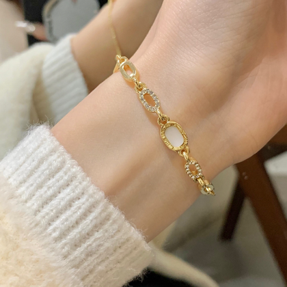 💍 👑橢圓形簡約鑲嵌手鍊女ins風小眾設計感手鍊 Bracelet 👑👛-E1100