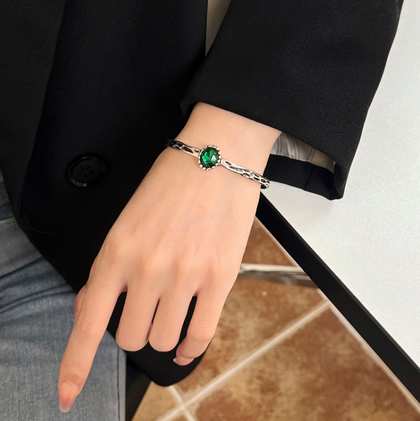 💍 👑高質綠鑽甜酷凹凸紋復古時尚氣質新款潮手環ins小眾個性手鐲 Bracelet 👑👛-E1104