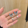 💍👑S925銀針👑 高質景泰藍色漸變蝴蝶珍珠精緻小巧耳環 Earrings 👑👛-E1127