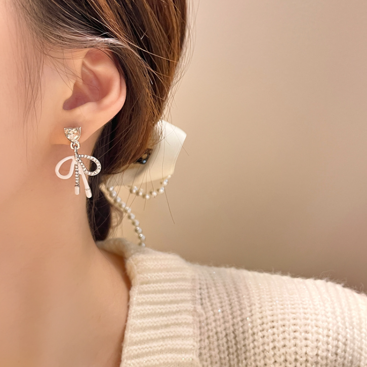 💍👑S925銀針👑 高質蝴蝶結愛心耳環氣質簡約耳環 Earrings 👑👛-E1128