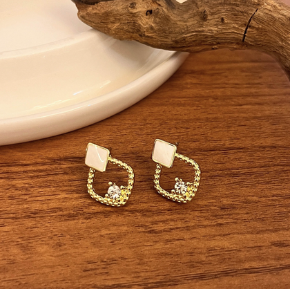 💍👑S925銀針👑 高質簡約精緻幾何菱形高級氣質鋯石耳環 Earrings👑👛-E1141