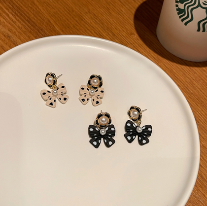 💍👑S925銀針👑 高質波點蝴蝶結耳環 Earrings / 耳夾 Ear Clips👑👛-E1145