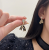 👑S925銀針 小香風珍珠黑色蝴蝶結耳環 Earrings / 耳夾 Ear Clips👑👛-E1154