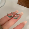 👑S925銀針 清新薄荷綠鏤空肌理個性耳環 Earrings👑👛-E1156