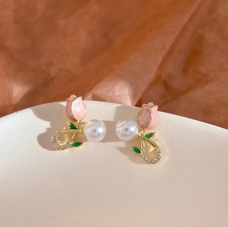 👑S925銀針 粉色鬱金香新款甜美設計感耳環 Earrings 👑👛-E1158
