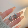 👑S925銀針 小巧精緻薄荷淡藍色Tiffany配銀色耳環 Earrings👑👛-E1161