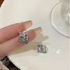 👑S925銀針 小巧精緻薄荷淡藍色Tiffany配銀色耳環 Earrings👑👛-E1161