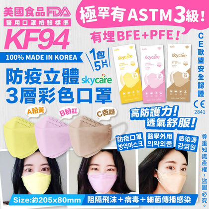 韓國製 SkyCare 立體彩色口罩 KF94三層防護立體口罩 獨立1包5片