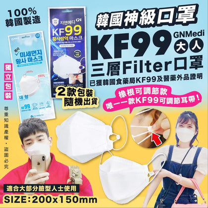 韓國製 GN KF99最高級別 KF99 Mask 白色立體口罩