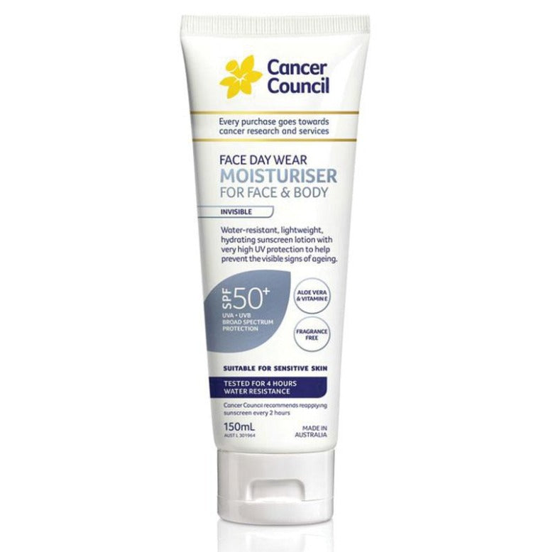 Cancer Council SPF 50+ Day Wear Face Matte Invisible 4hr Water Resistant 75ml Tube