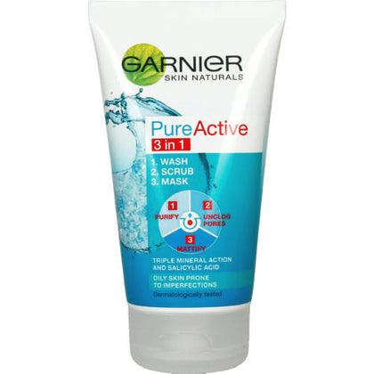 Garnier - PureActive 3in1 Clay  面膜洗臉磨砂三合一 150ml