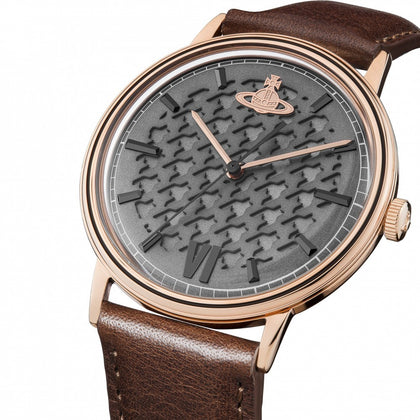 Vivienne Westwood 女士不銹鋼石英錶帶皮革錶帶-棕色 VV212RSBR