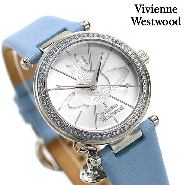 Vivienne Westwood 女士 Orb Pastelle 銀色錶盤淡藍色皮革錶帶手錶 VV006BLBL